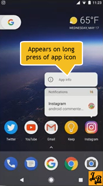 Android O's Notification Dot's window on long press