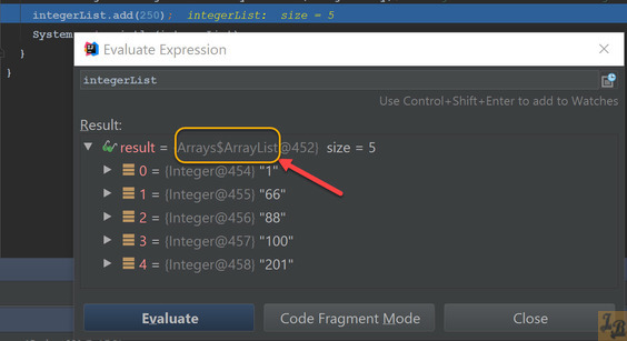 Arrays$ArrayList instance created using Arrays.asList method